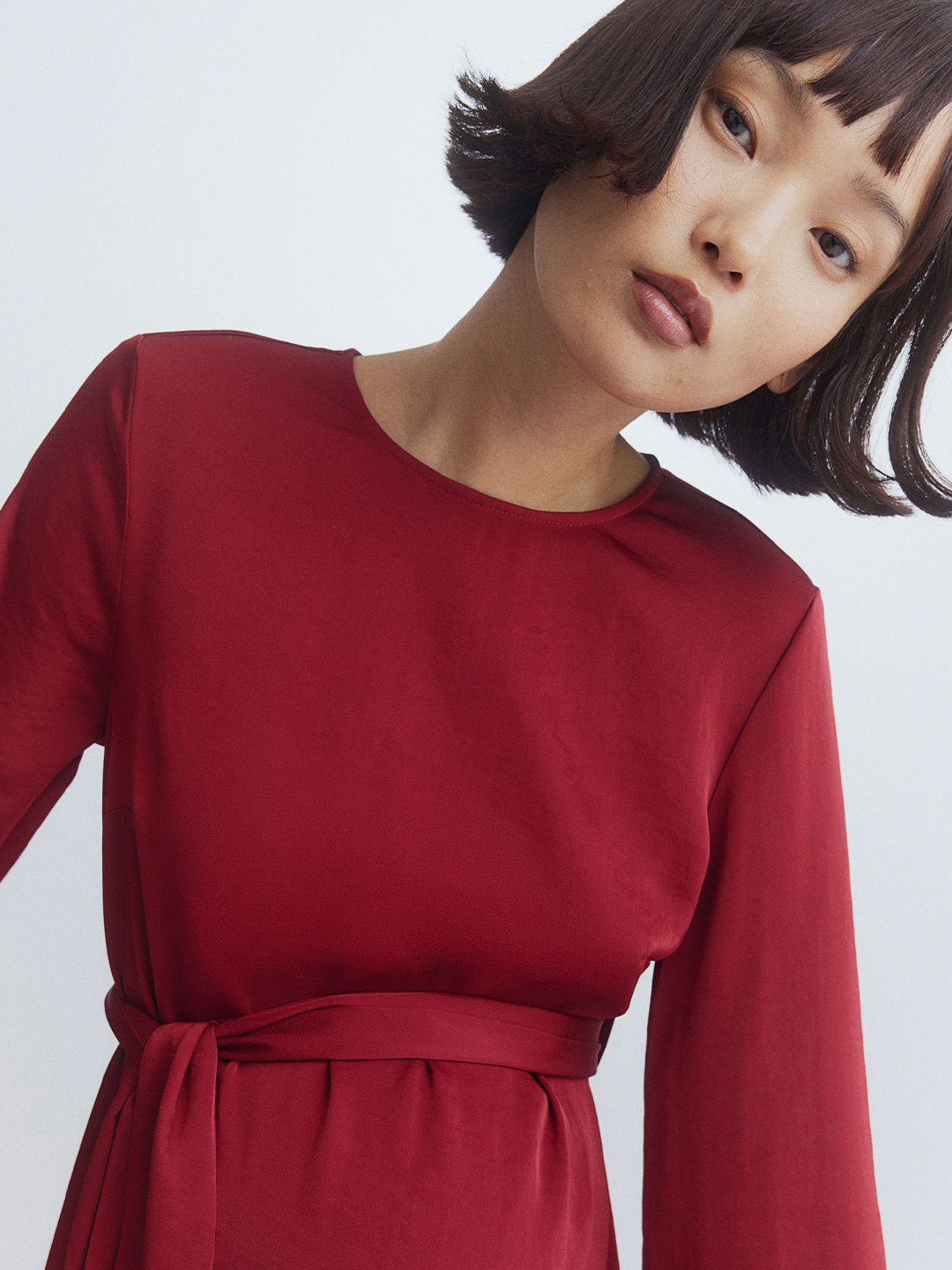 

H&M MAMA Tie-Belt Satin Dress, Red