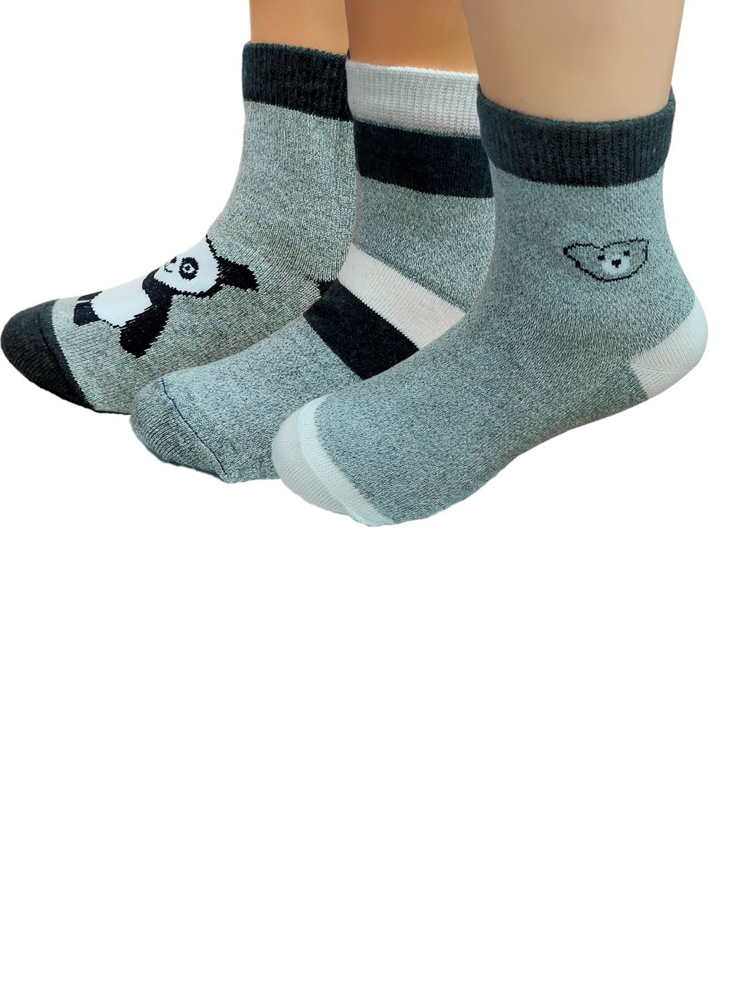 

AHC Kids Pack Of 3 Cotton Patterned Ankle-Length Socks, Grey