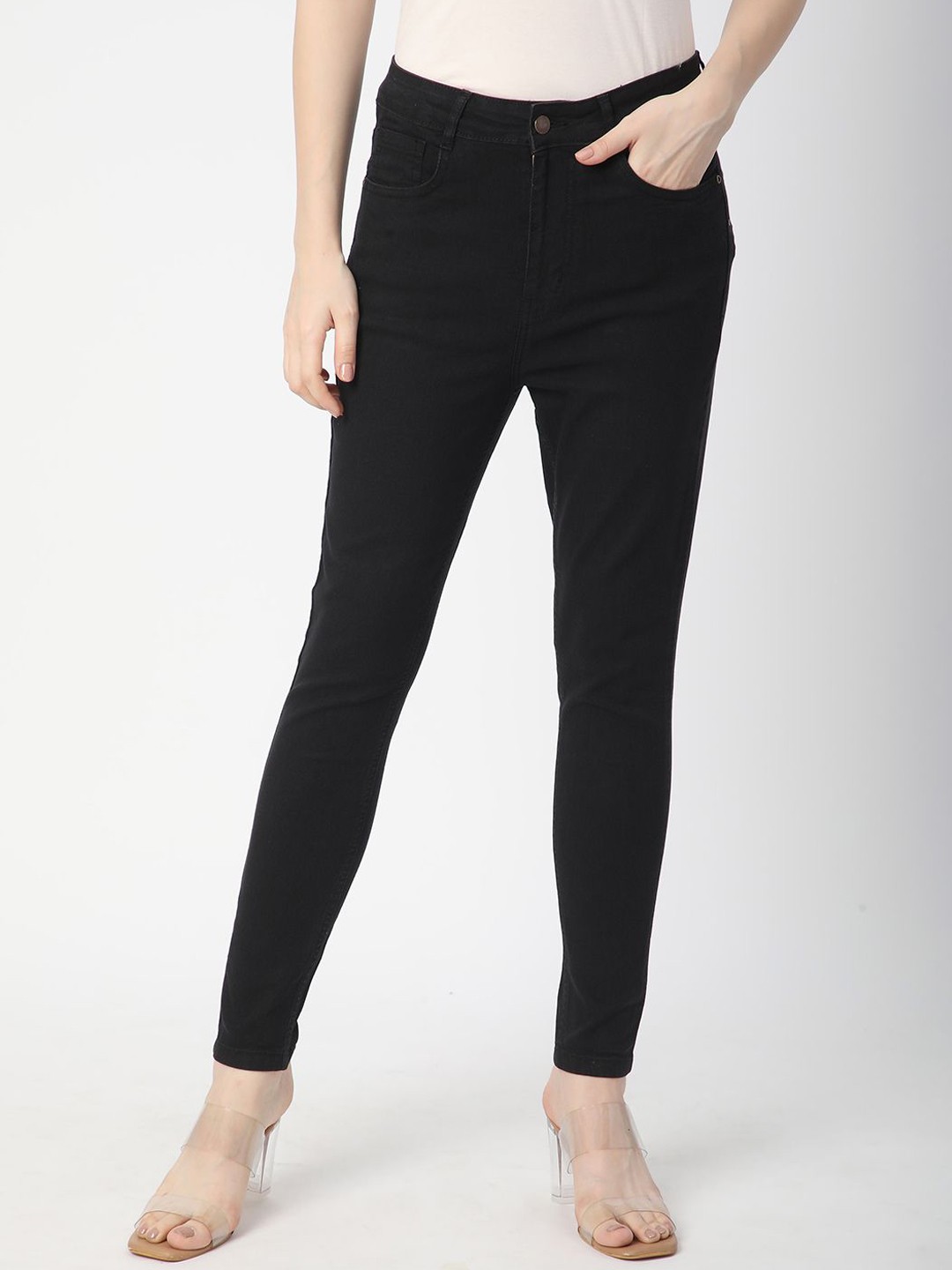 

R&B Women Skinny Fit High-Rise Cotton Jeans, Black