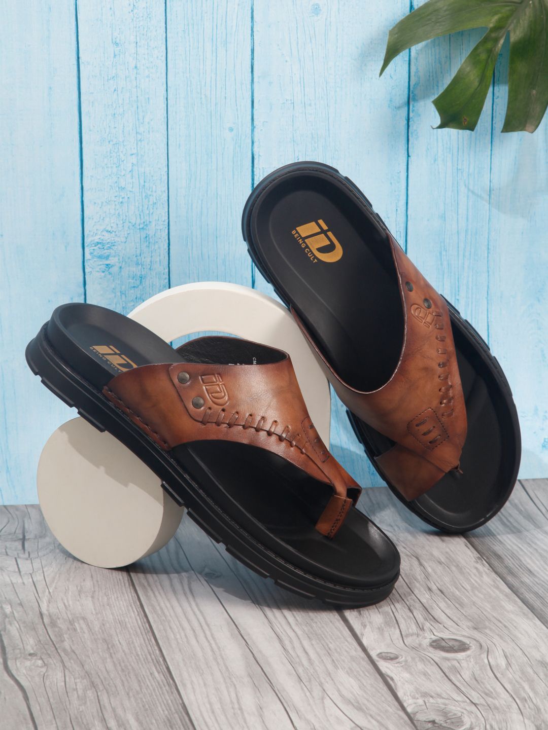 

ID Men Leather Antibacterial Comfort Sandals, Brown