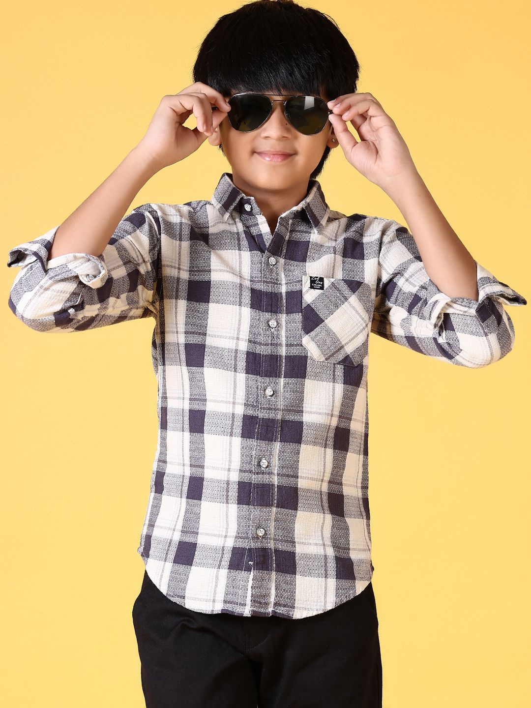 

V-Mart Boys Opaque Checked Casual Shirt, Cream