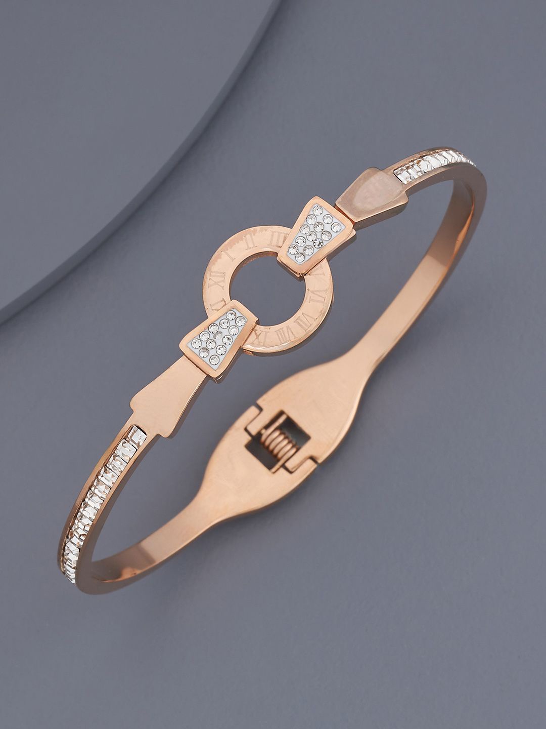 

Kushal's Fashion Jewellery Rose Gold-Plated Zircon Studded Kada Bracelet