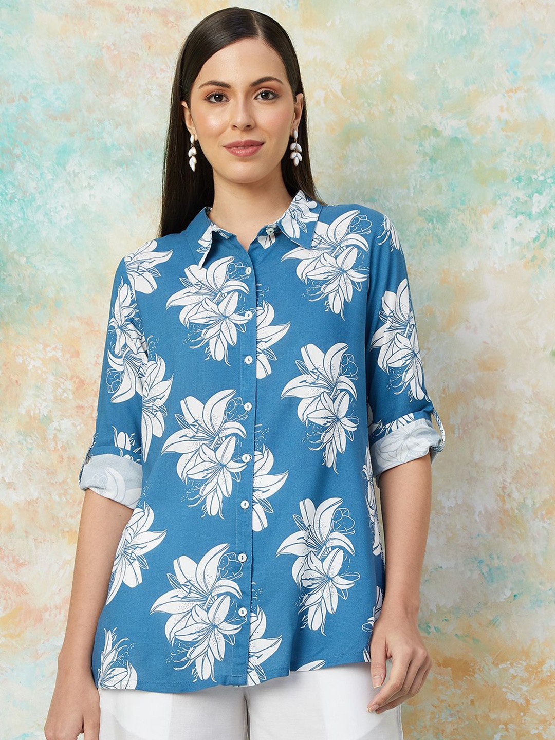 

Melange by Lifestyle Women Floral Printed Casual Shirt, Blue