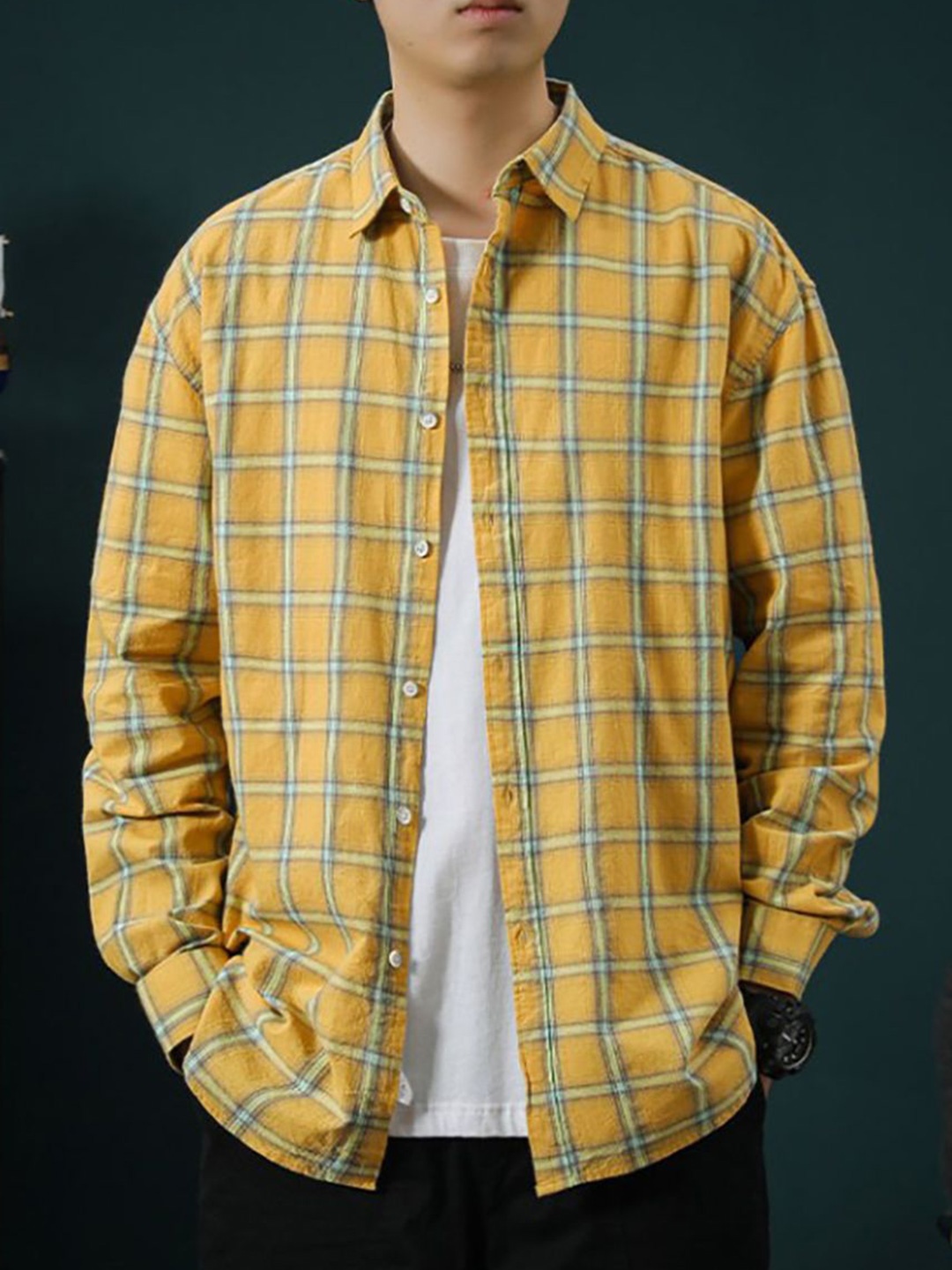 

StyleCast x Revolte Men Shepherd Checks Opaque Checked Casual Shirt, Yellow