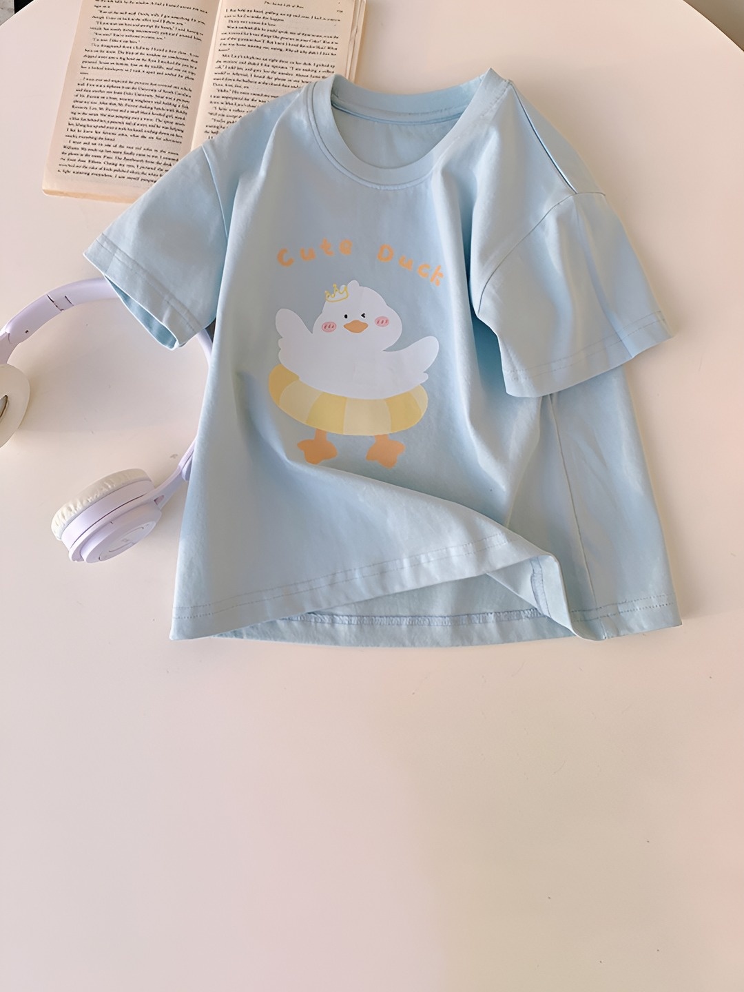 

LULU & SKY Girls Graphic Printed Round Neck Cotton Relaxed Fit T-shirt, Blue