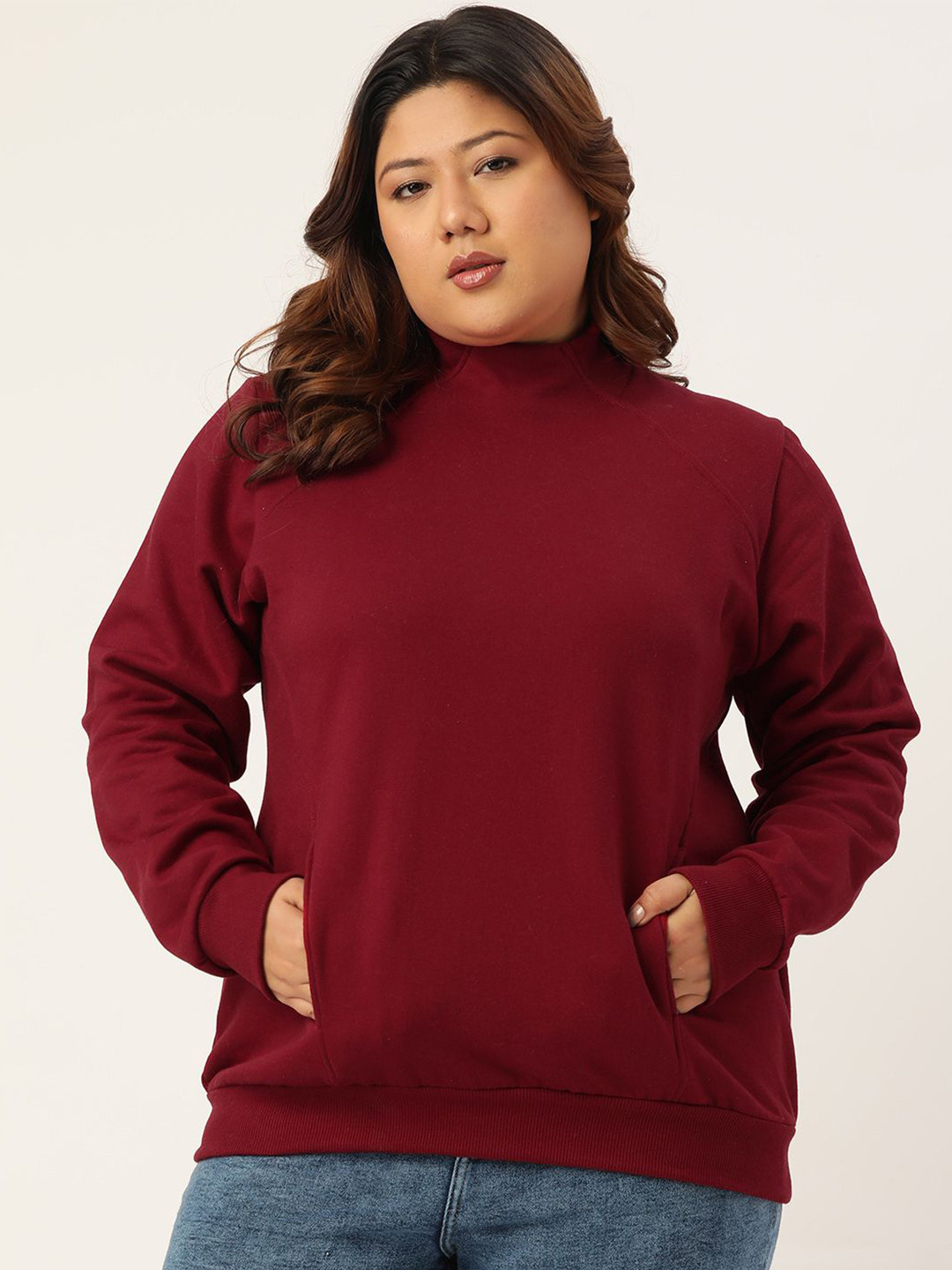 

theRebelinme Women Plus Size High Neck Sweatshirt, Maroon