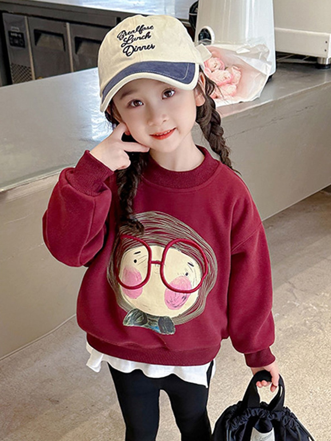 

LULU & SKY Girls Graphic Printed Round Neck Sweatshirt, Red