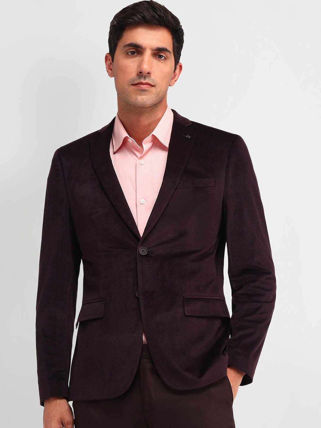

Arrow Self Design Slim-Fit Single Breasted Formal Blazer, Burgundy