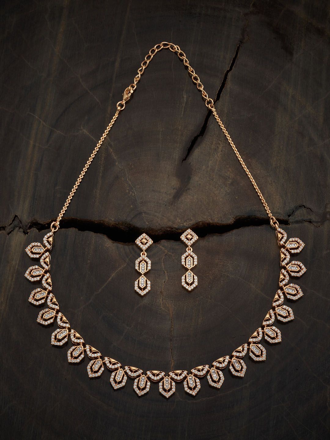 

Kushal's Fashion Jewellery Gold-Plated CZ-Studded Necklace and Earrings