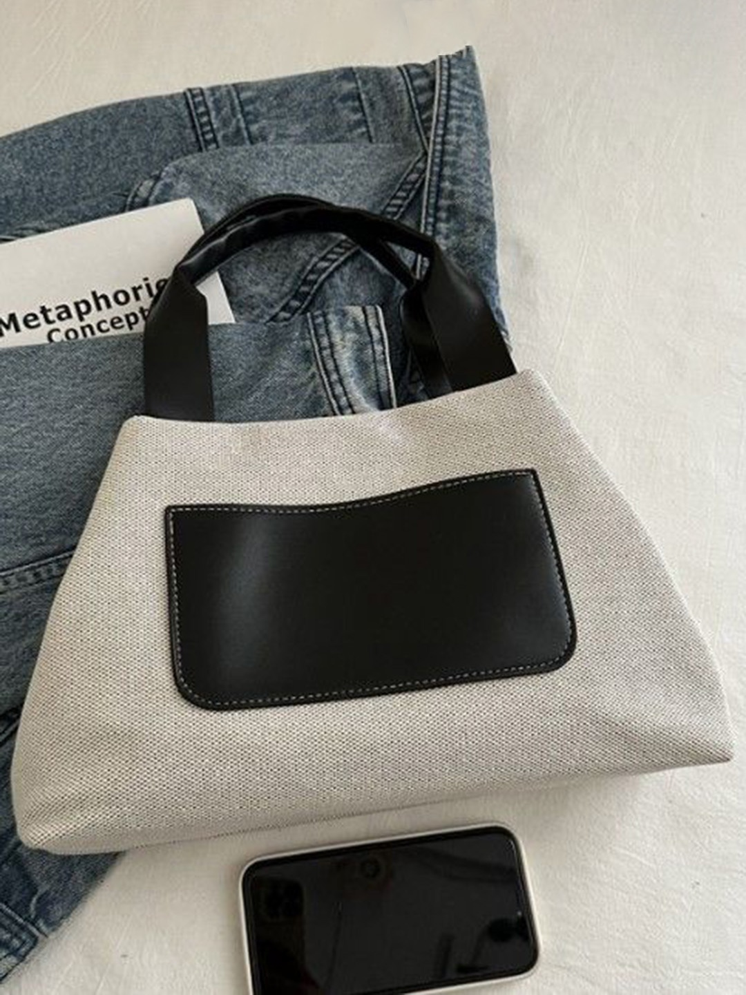 

StyleCast White Textured Structured Cotton Shoulder Bag