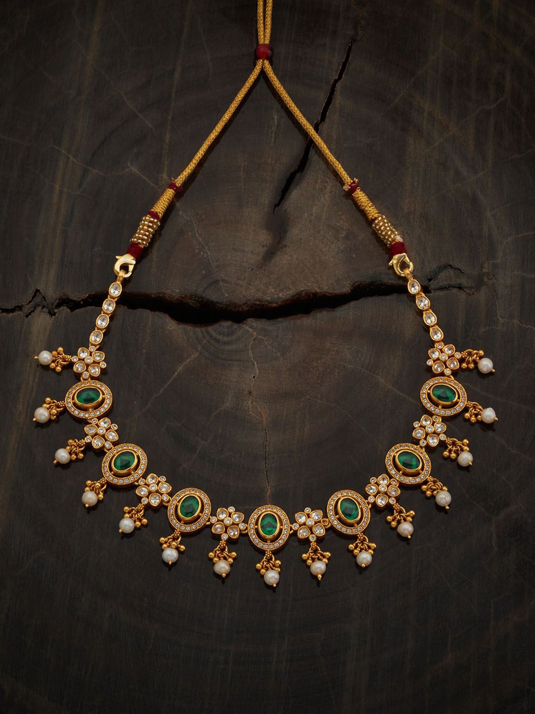 

Kushal's Fashion Jewellery 92.5 Pure Silver Silver Gold-Plated Stone Studded Necklace
