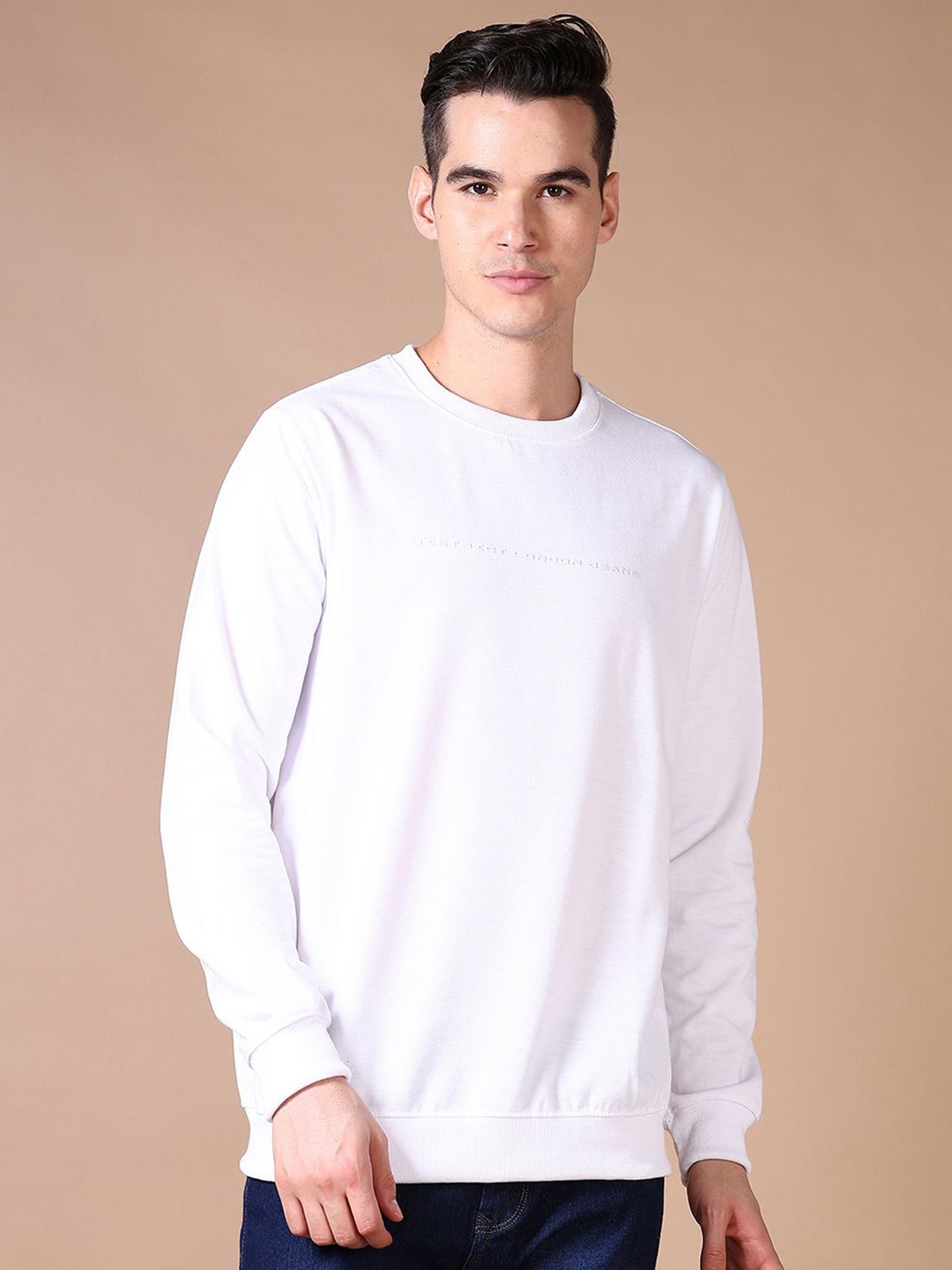 

V-Mart Men Fleece Round Neck Sweatshirt, White