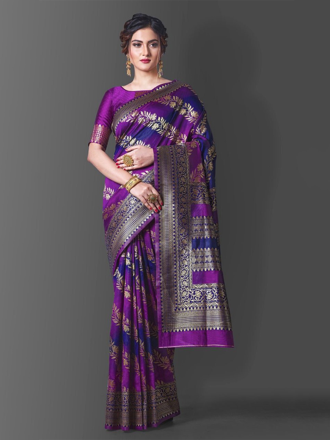 

Areca Designer Paisley Zari Pure Silk Banarasi Saree, Purple