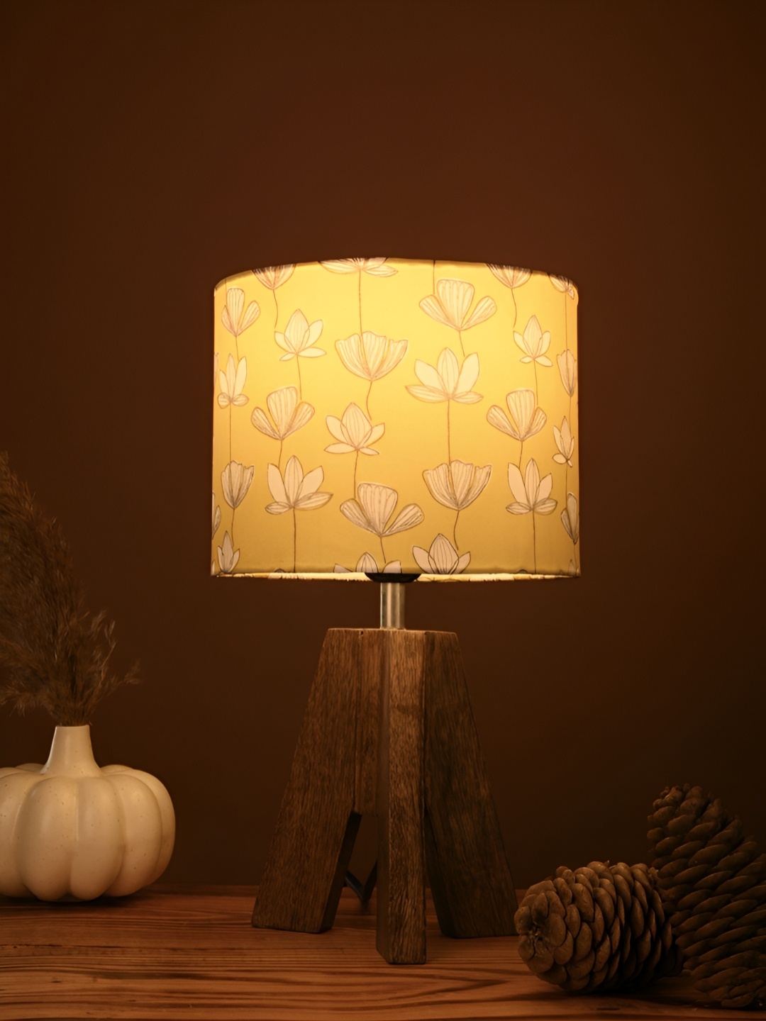 

green girgit Yellow Printed Wood Rectangle Table Lamp