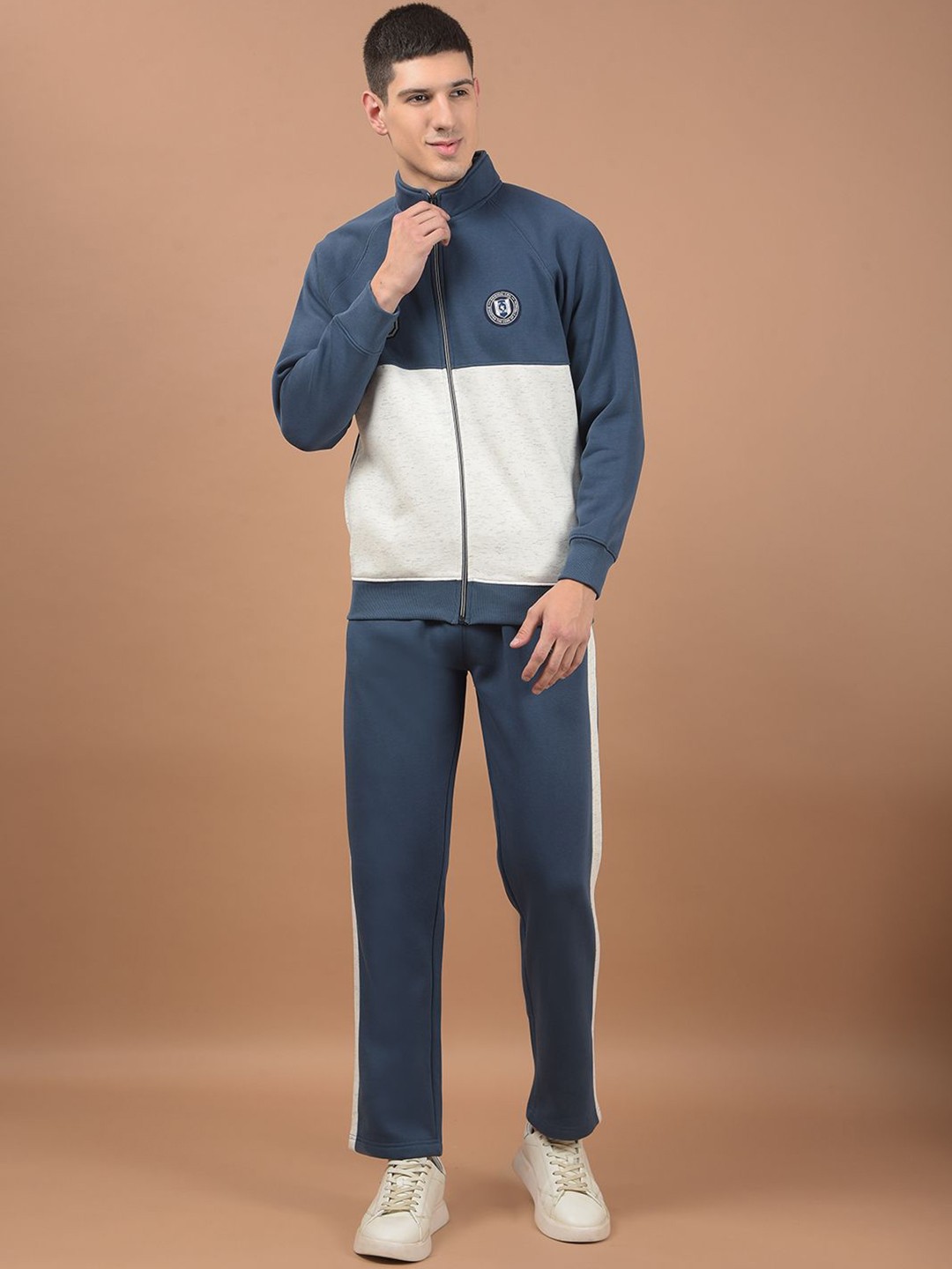 

Cantabil Men Colorblocked Mock Collar Tracksuit, Blue