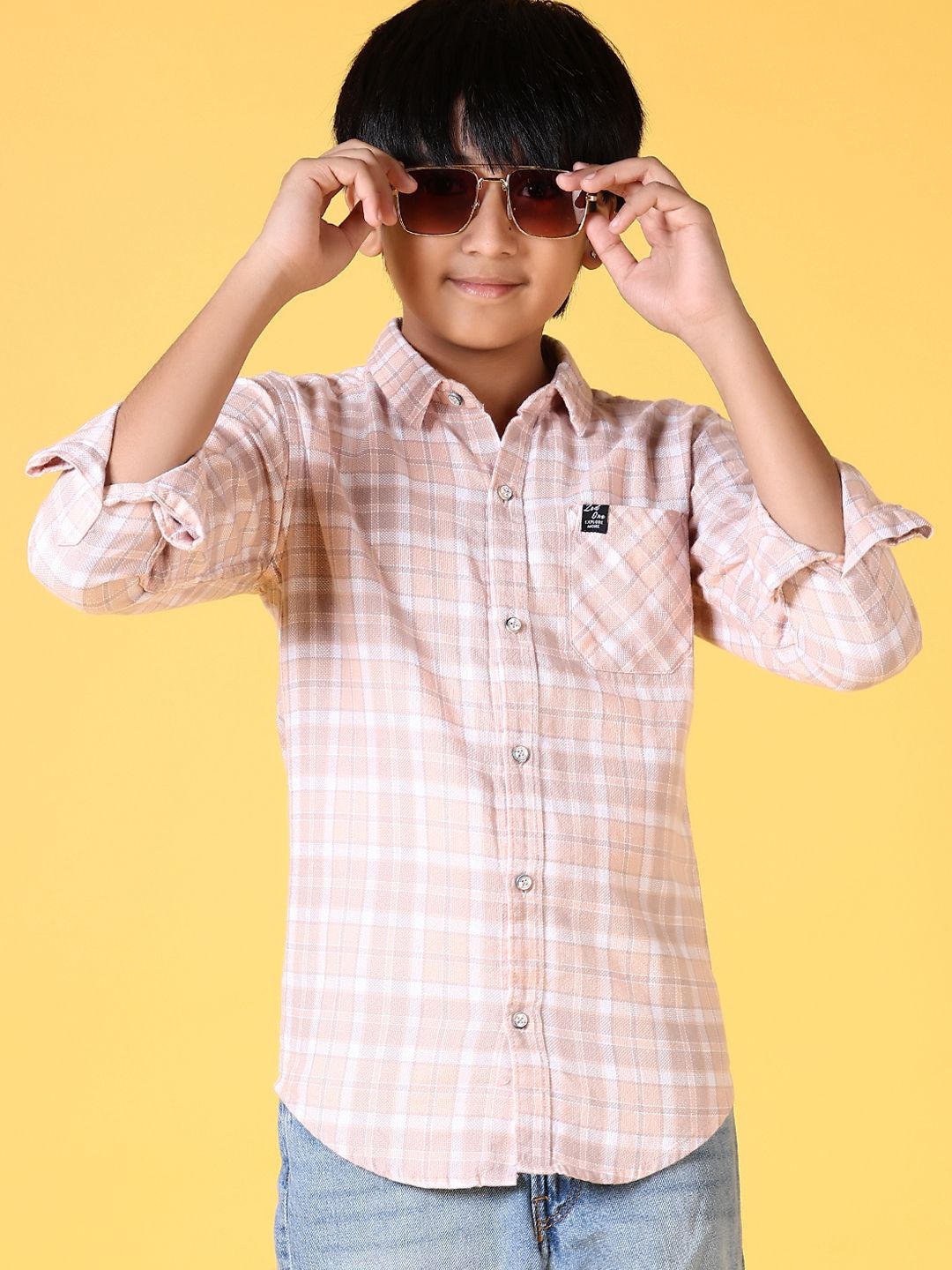 

V-Mart Boys Opaque Checked Casual Shirt, Peach