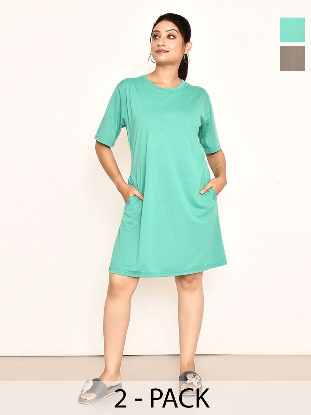 

RAPL Women Pack Of 2 Nightdress, Sea green