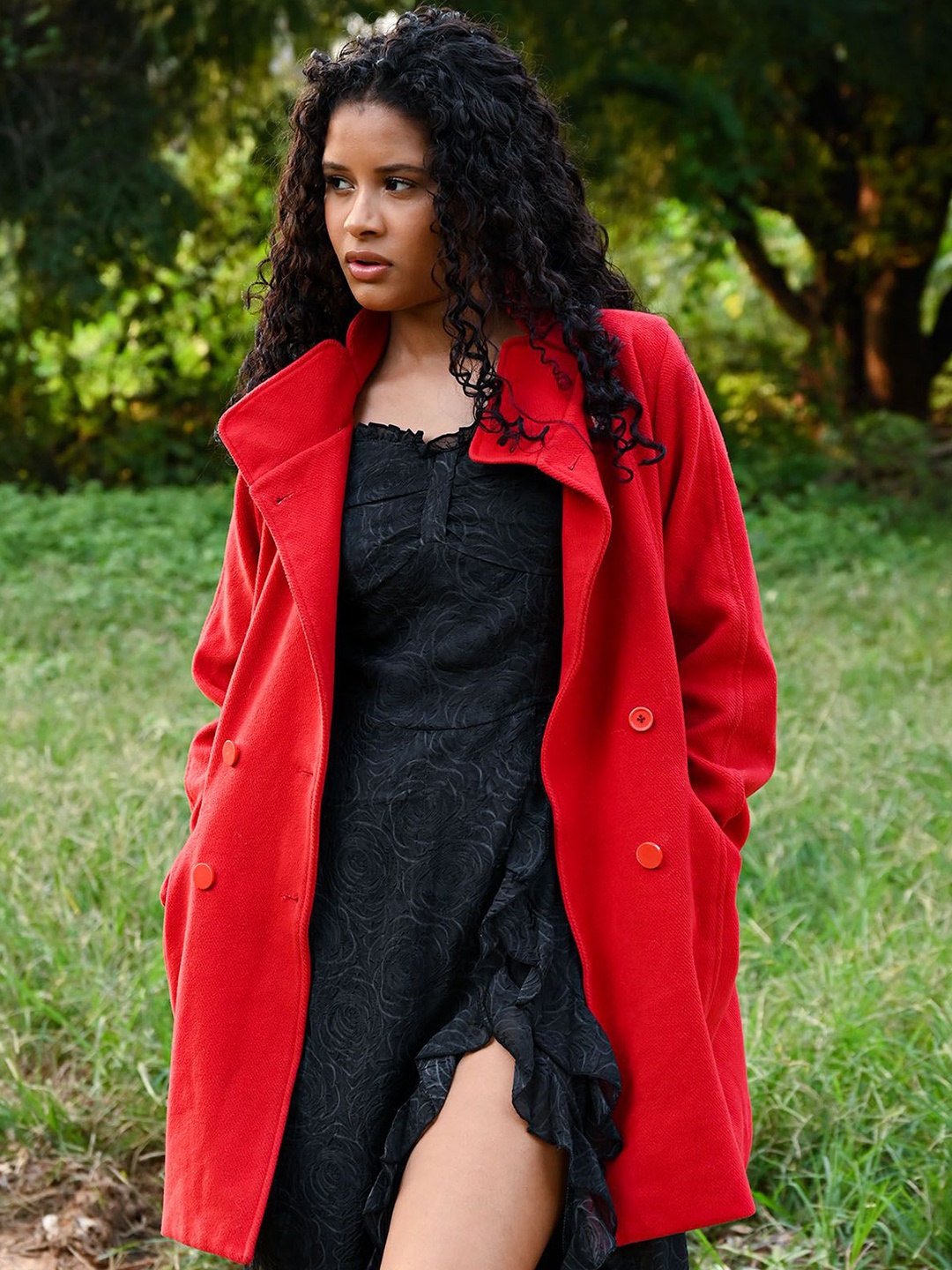 

ODETTE Women Floral Woollen Longline Tailored Jacket, Red