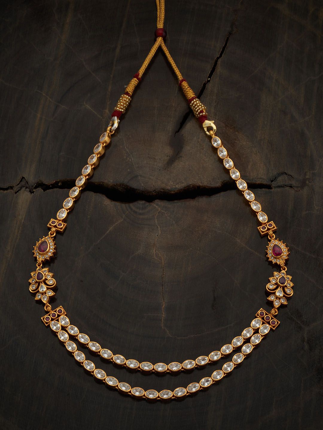 

Kushal's Fashion Jewellery 92.5 Pure Silver Gold-Plated Stone Studded Temple Necklace