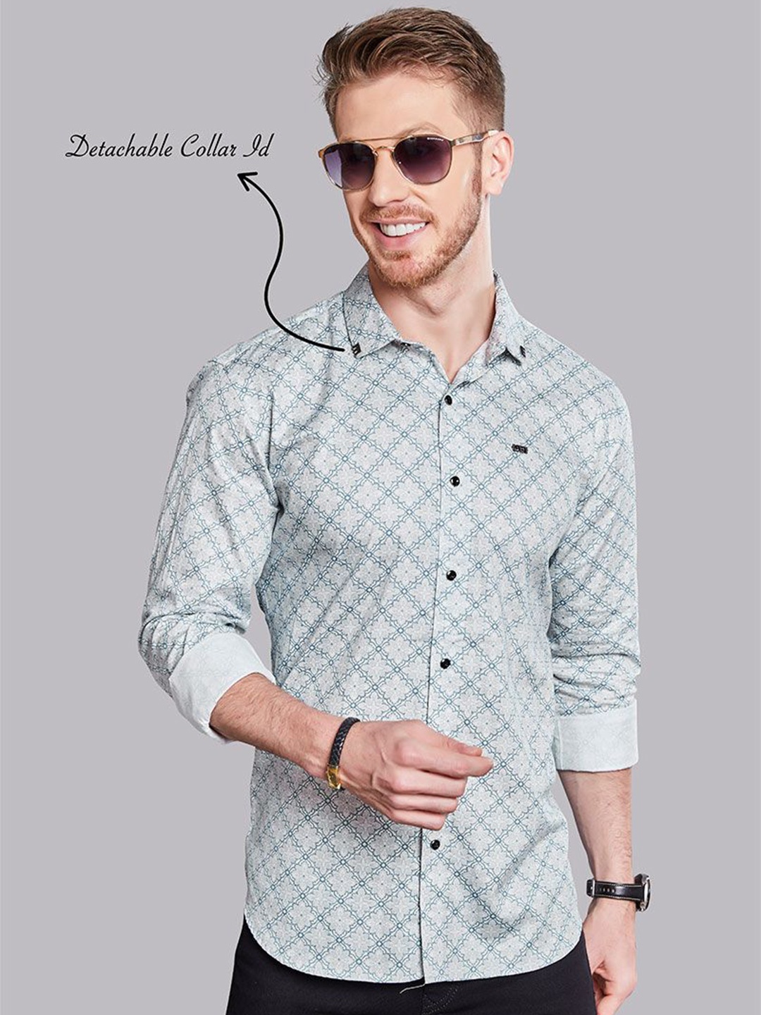 

ALMATY Men Comfort Slim Fit Opaque Printed Casual Shirt, Grey