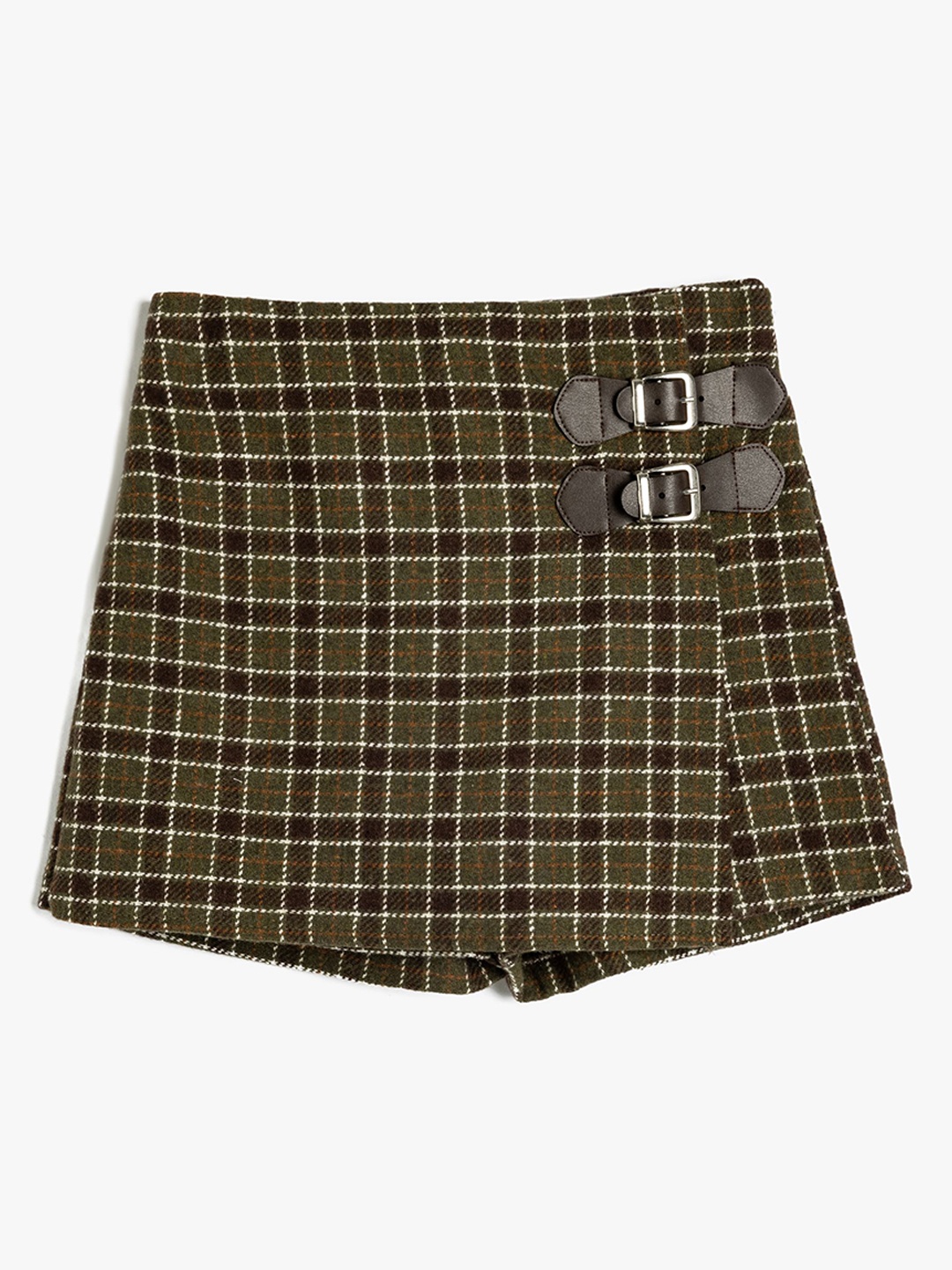 

Koton Girls Checked Technology Mid-Rise Shorts, Green