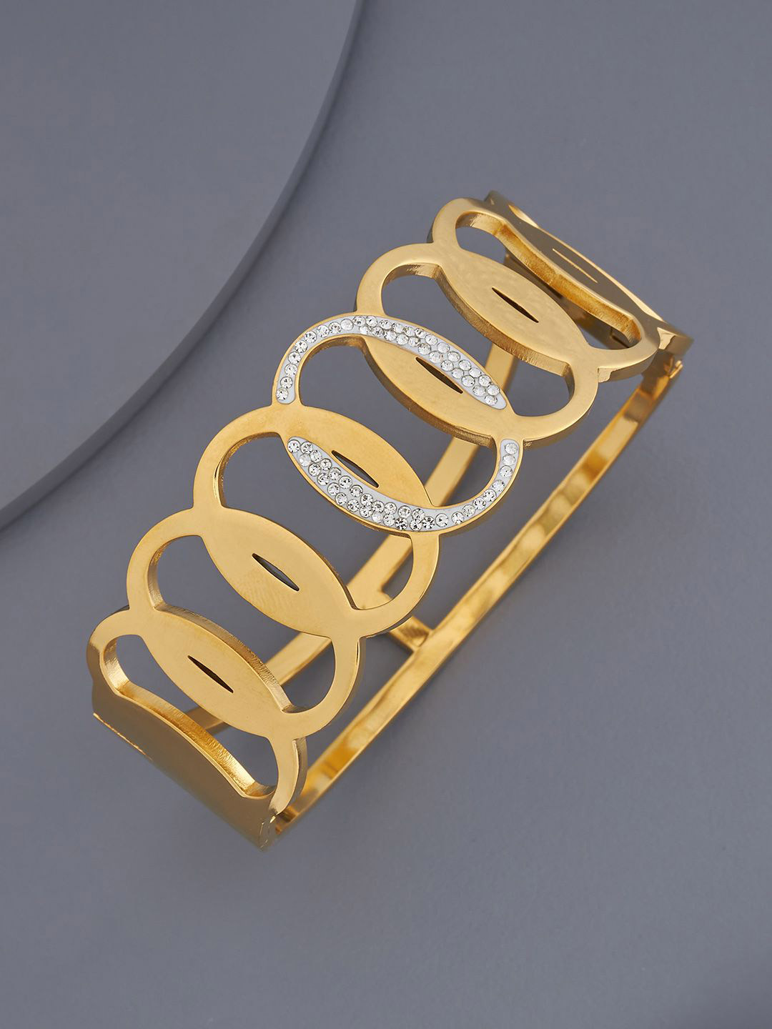 

Kushal's Fashion Jewellery Gold-Plated Stone Studded Cuff Bracelet