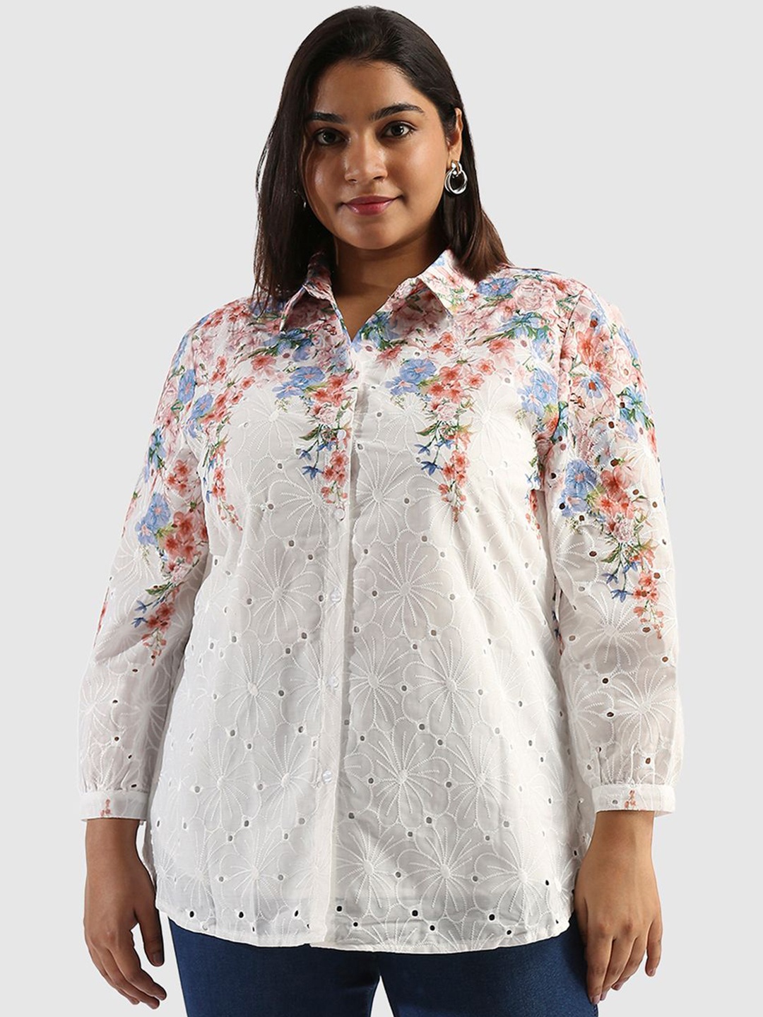 

Presence Women Straight Floral Opaque Printed Casual Shirt, White