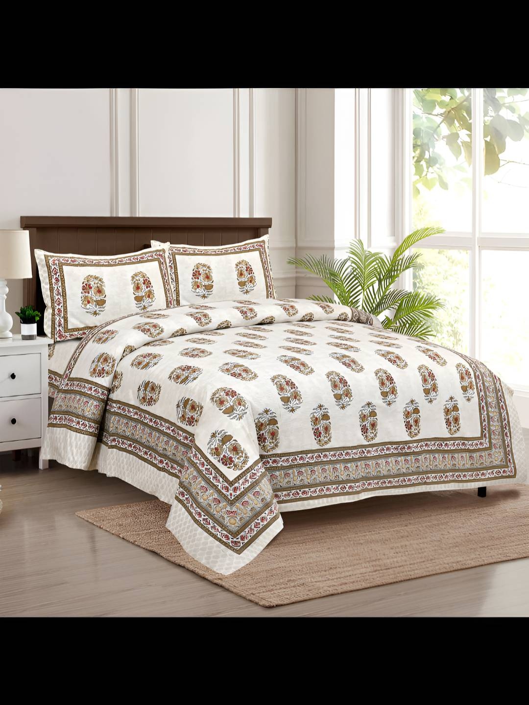 

BED-SHEET.COM Mustard & White Floral 180 TC King Bedsheet with 2 Pillow Covers