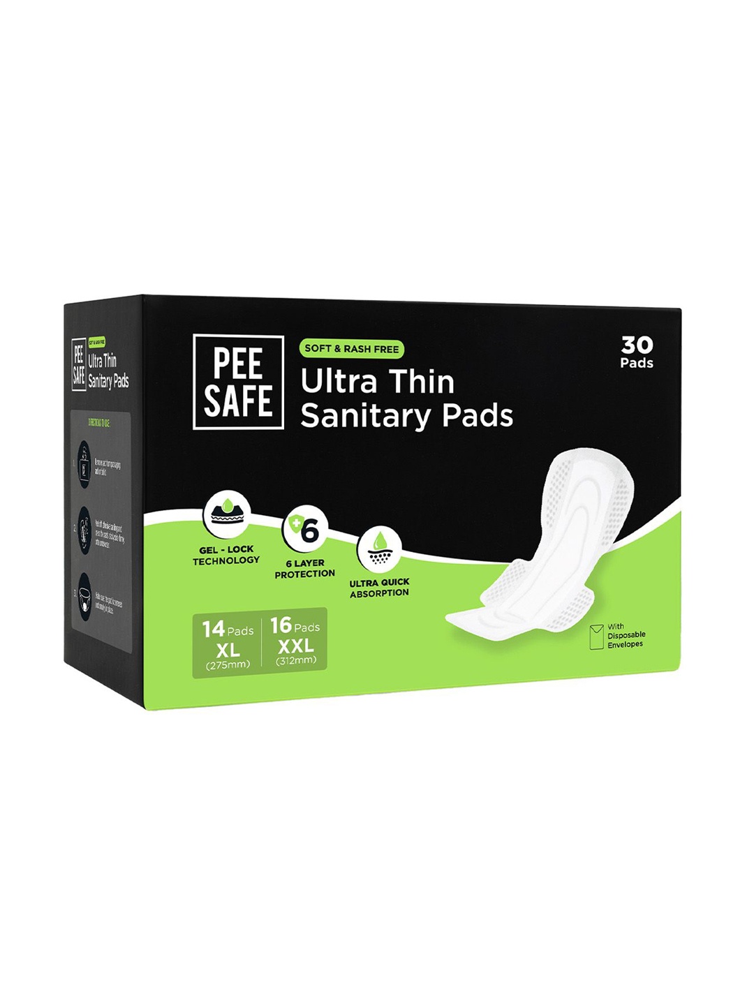 

PEESAFE Ultra Thin Leaf Proof Sanitary Pads - 30 Pads, White