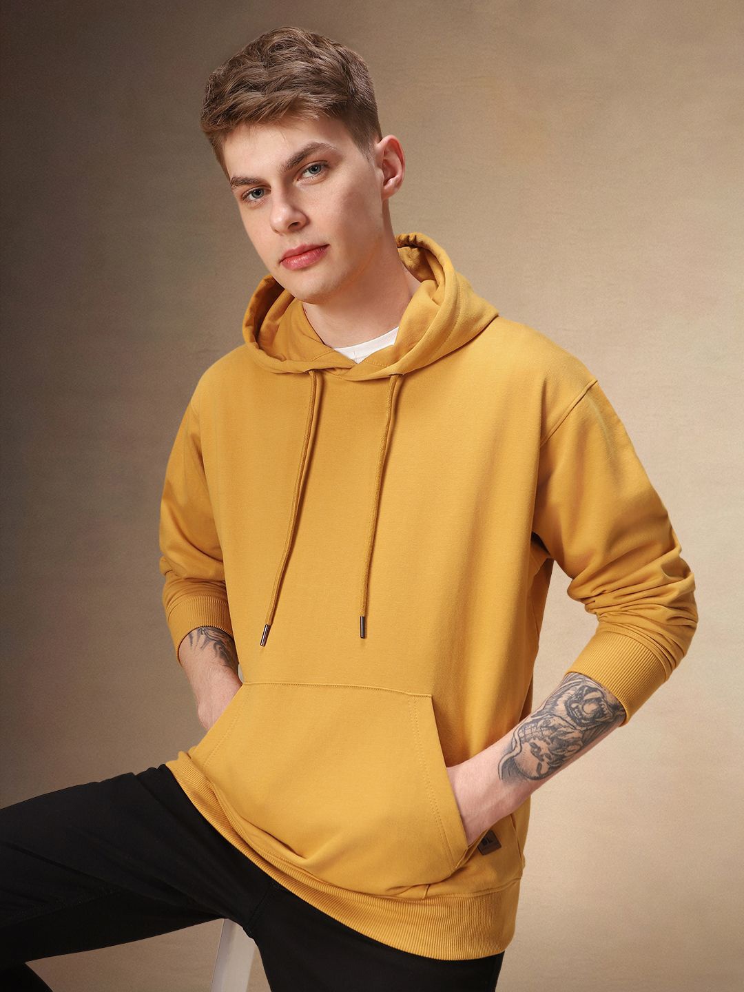 

Dennis Lingo Men Hooded Sweatshirt, Mustard