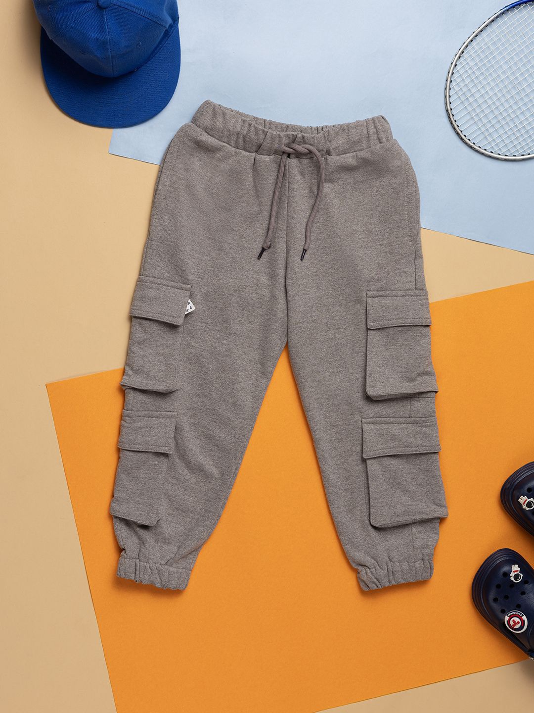 

Purple United Kids Boys Mid-Rise Cotton Joggers Trousers, Grey melange