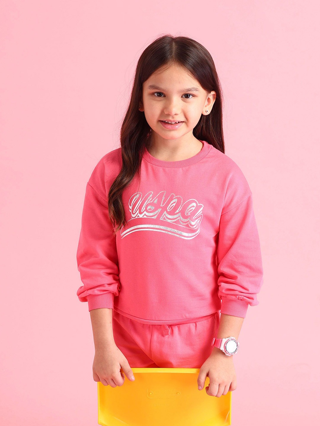 

U.S. Polo Assn. Kids Girls Printed Round Neck Pullover Sweatshirt, Pink