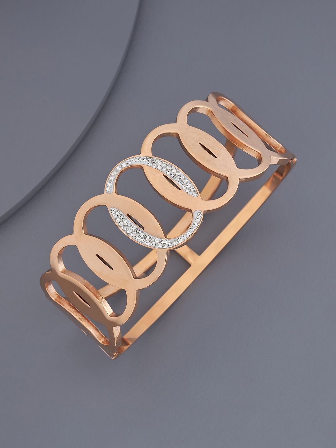

Kushal's Fashion Jewellery Rose Gold-Plated Stone-Studded Kada Bracelet