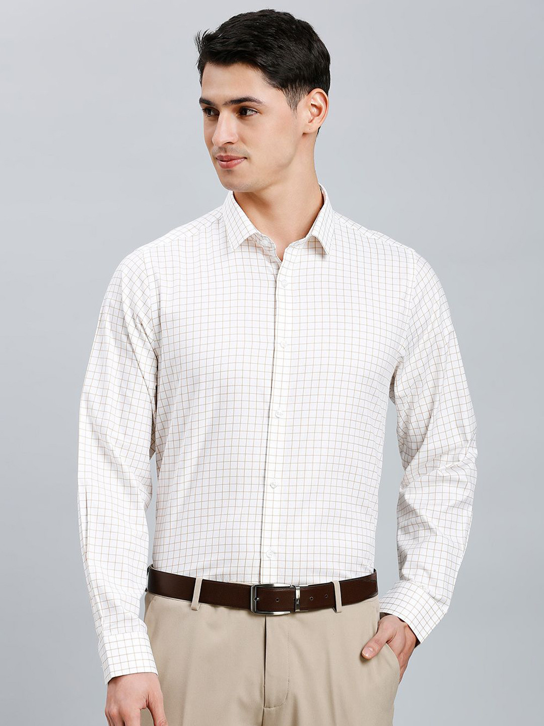 

Reid & Taylor Men Slim Fit Grid Tattersall Checks Opaque Checked Formal Shirt, White