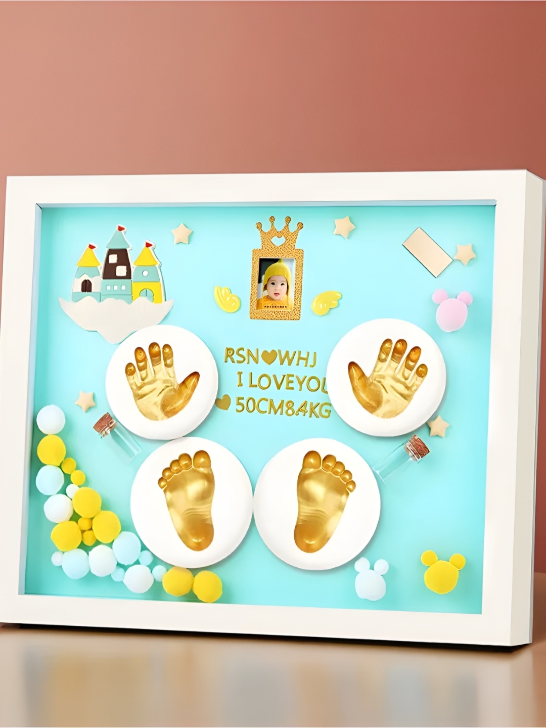 

Gleevers Blue & Yellow Baby Hand & Footprint Casting MDF Wall Photo Frame