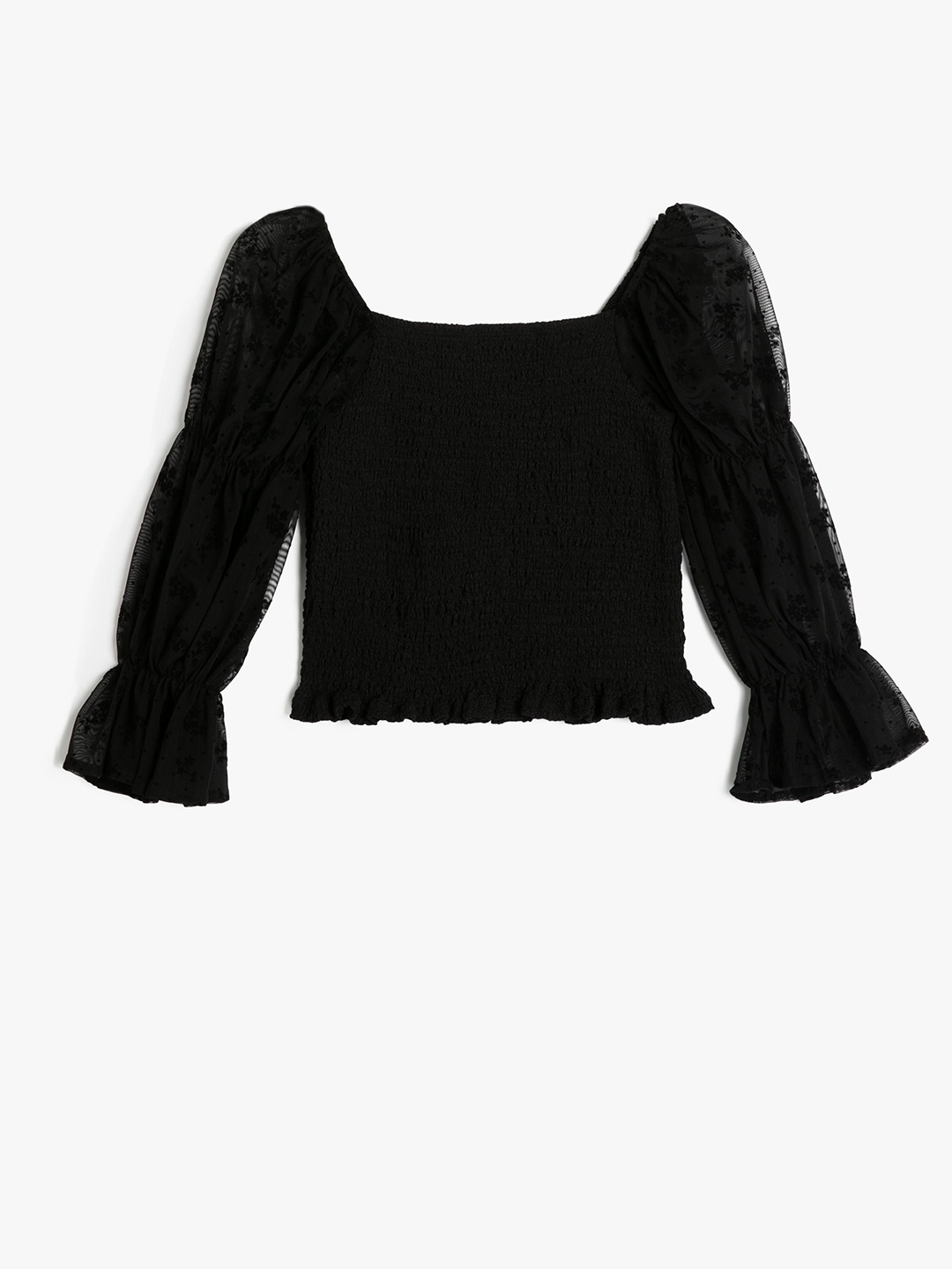 

Koton Girls Square Neck Bell Sleeve Top, Black
