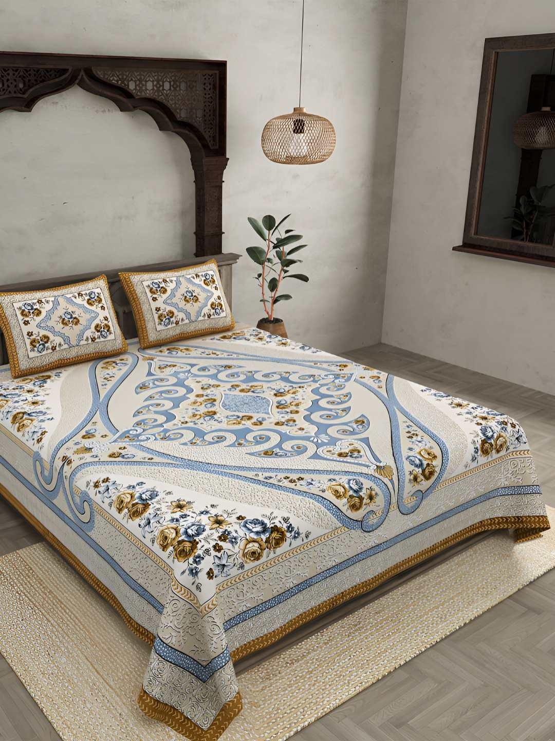 

BED-SHEET.COM Mauve Ethnic Motifs Printed 240 TC Cotton King Bedsheet Set- 2.54 M x 2.74 M