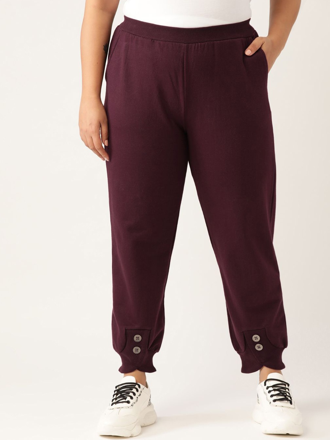 

theRebelinme Women Plus Size High-Rise Easy Wash Trousers, Burgundy