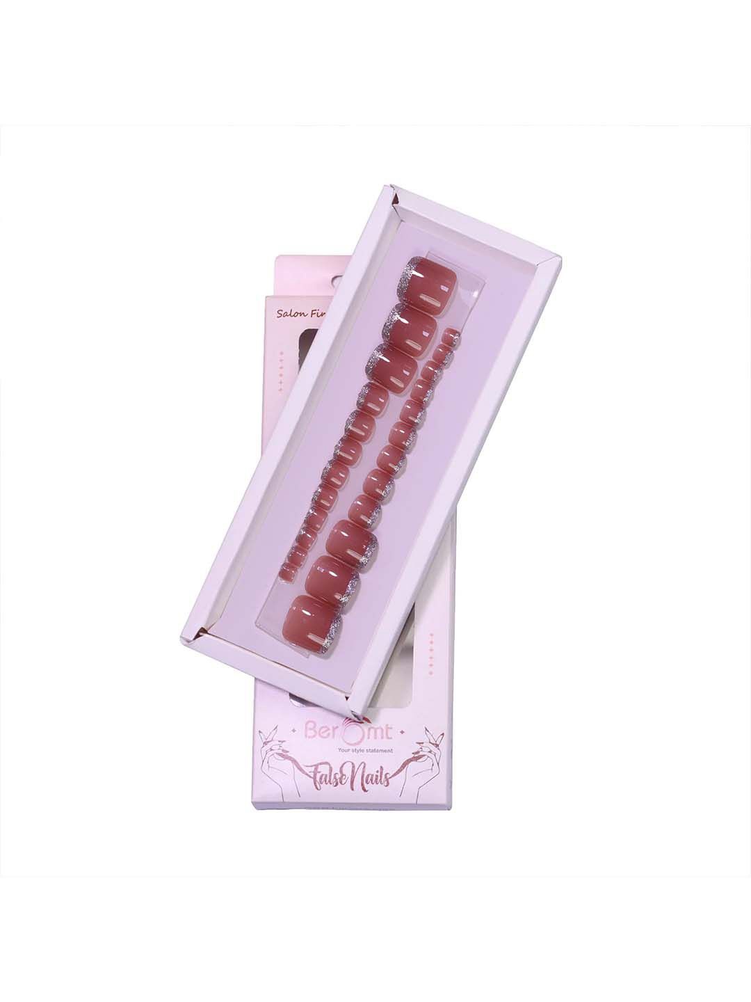 

BEROMT Set Of 28 Jelly Stick On Toe Nails With Filer, Cuticle Stick, Swab & Glue, Peach