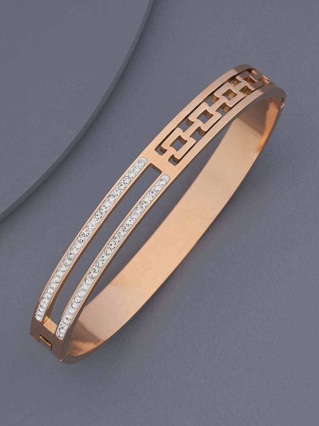 

Kushal's Fashion Jewellery Rose Gold-Plated Zircon Studded Kada Bracelet