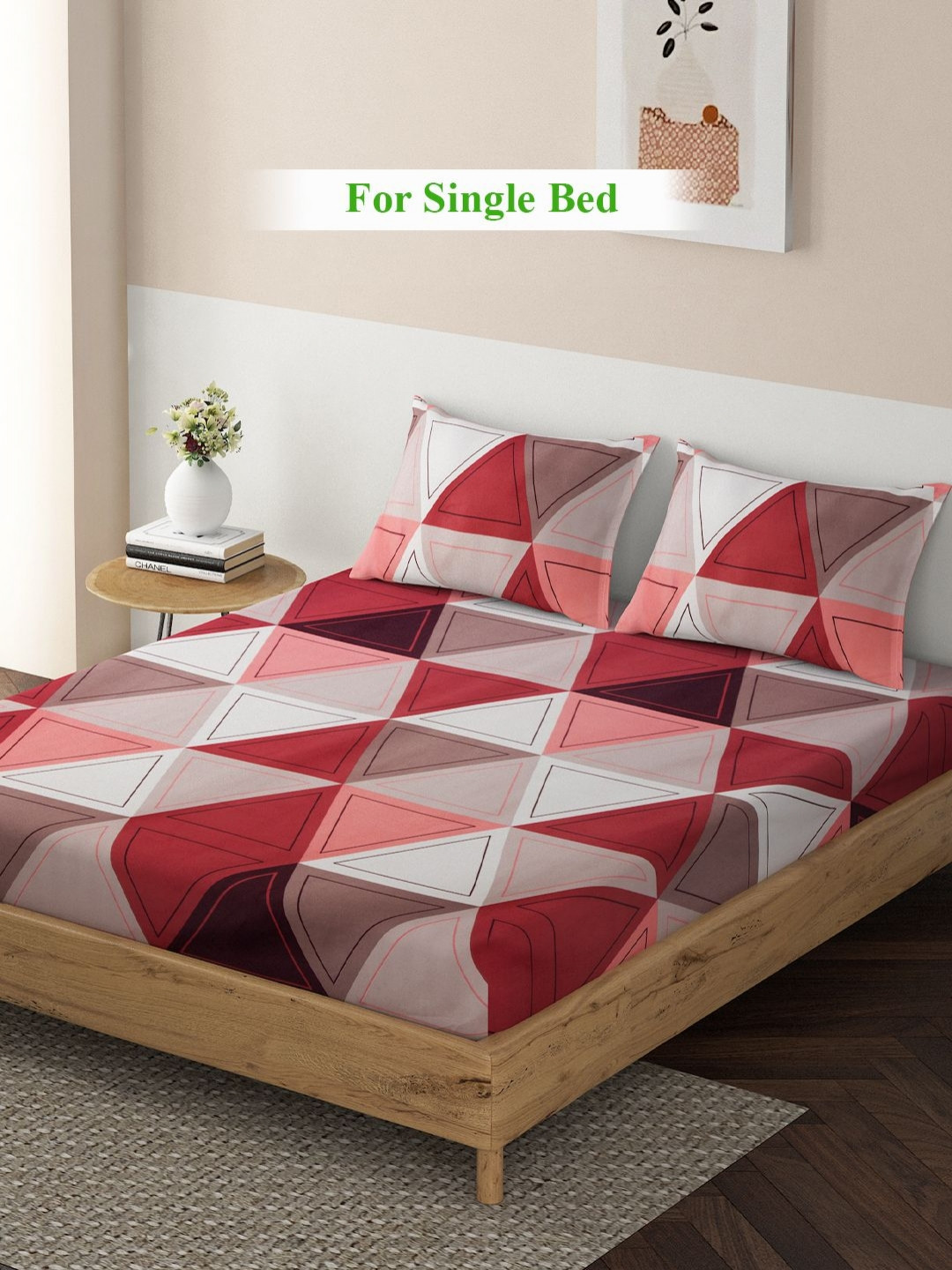 

HOKIPO Red & White Geometric 140 TC King Bedsheet with 2 Pillow Covers