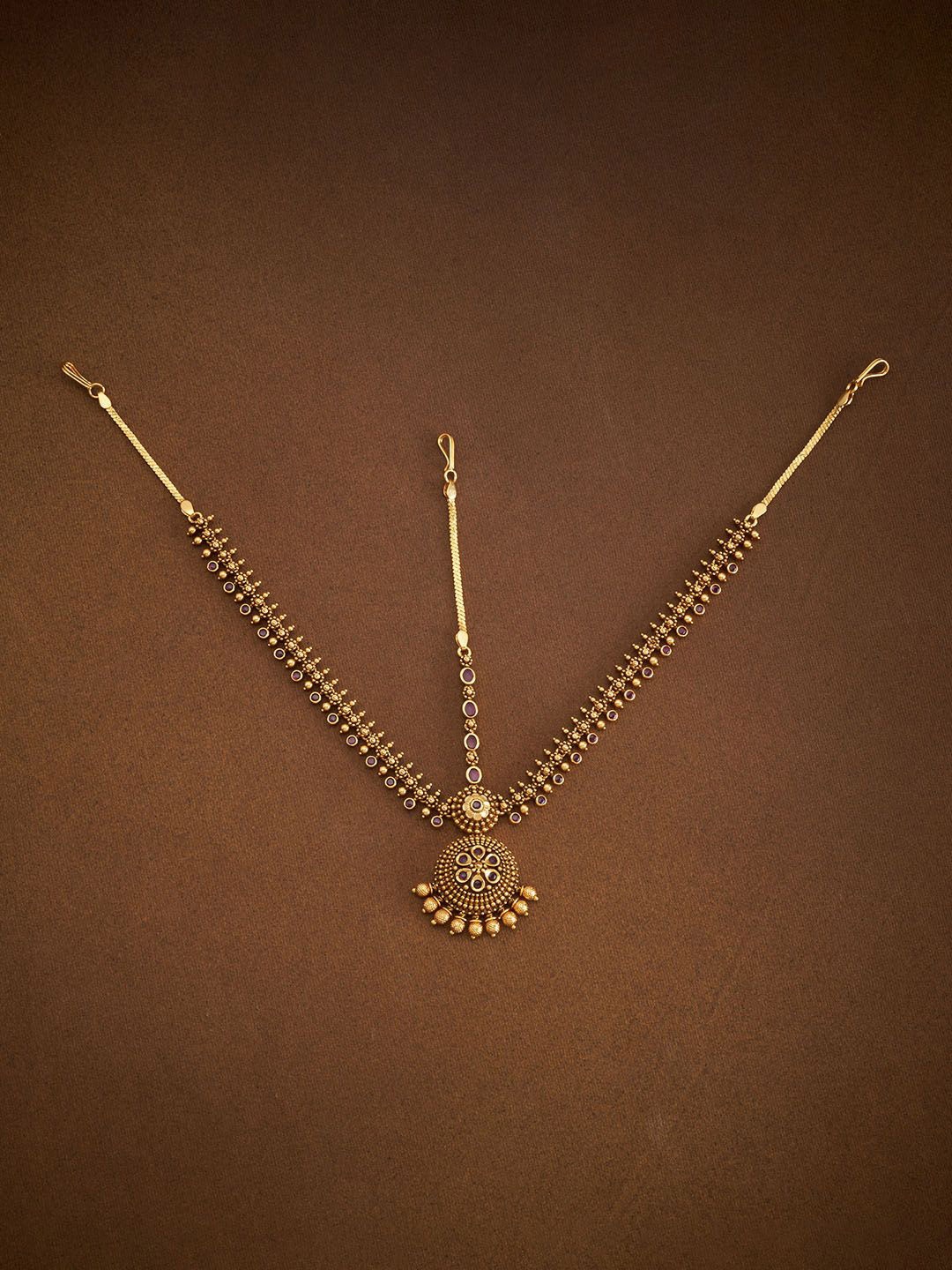 

Kushal's Fashion Jewellery Gold-Plated Artificial Stones Studded Antique Maang Tikka