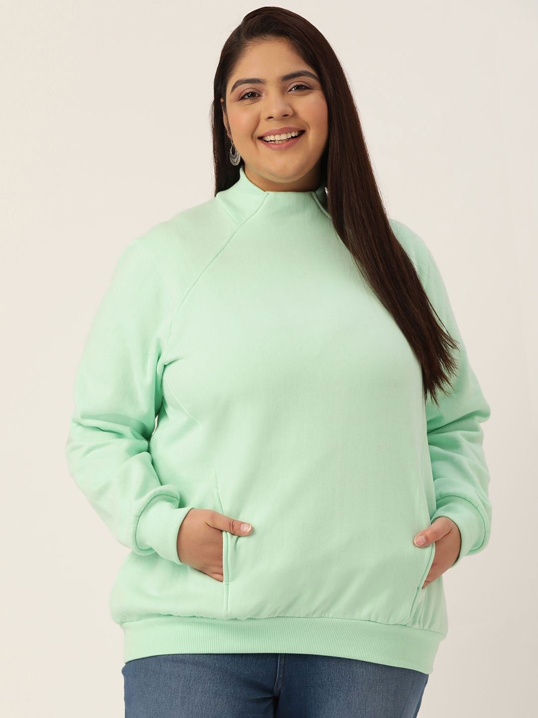 

theRebelinme Women Long Sleeves High Neck Sweatshirt, Green