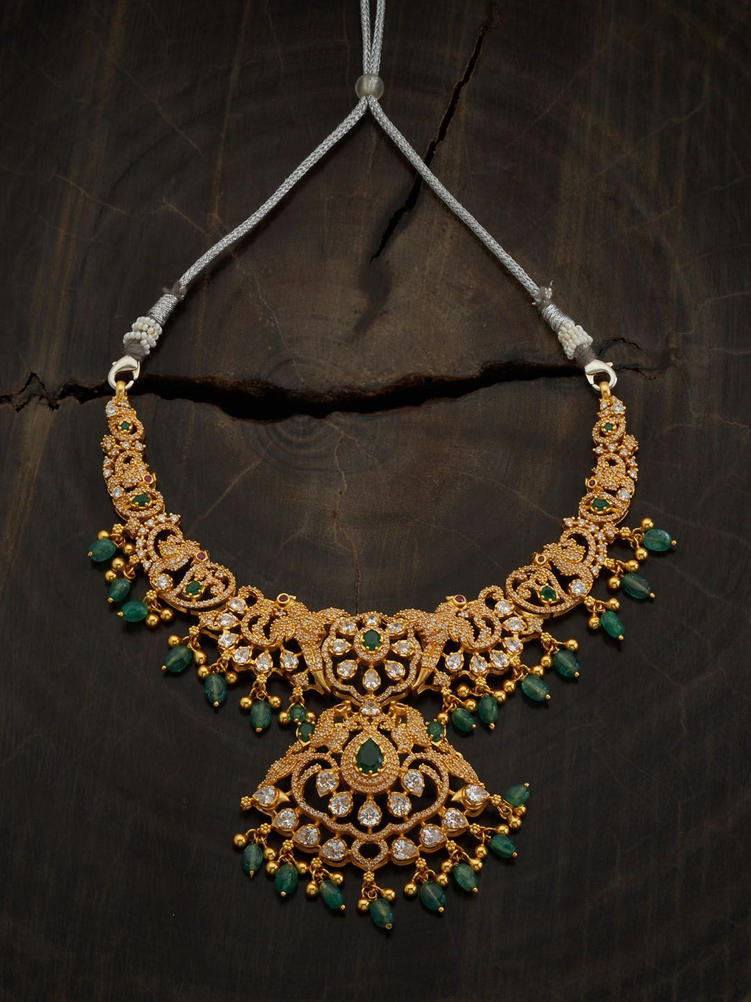 

Kushal's Fashion Jewellery 92.5 Pure Silver Gold-Plated Stone Studded Temple Necklace