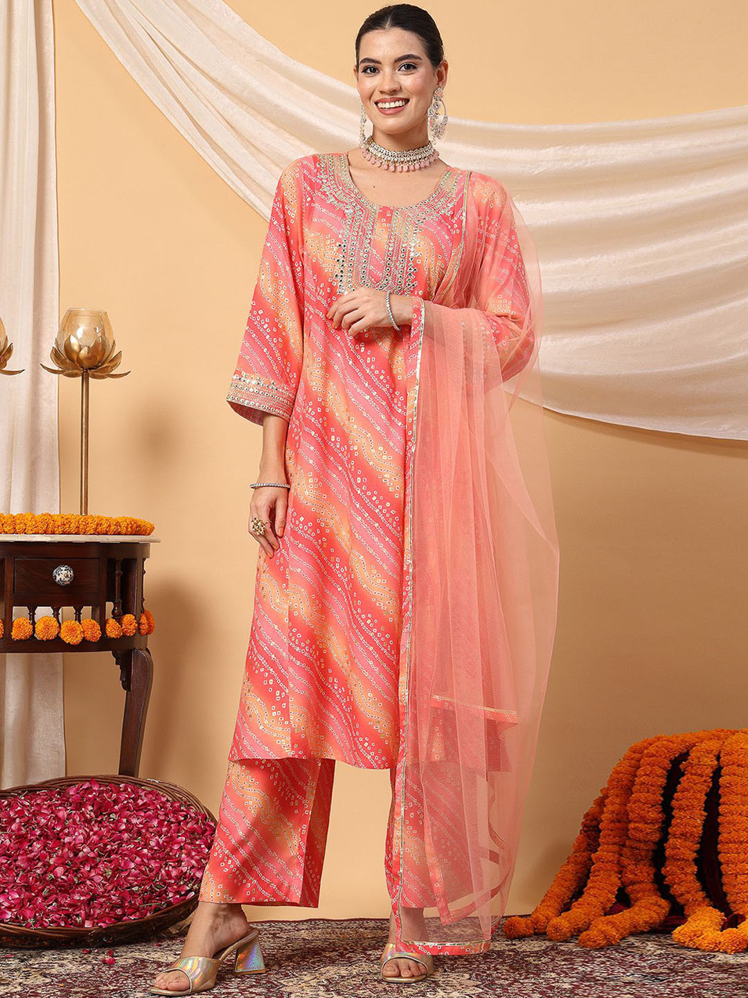 

House Of Zelena Rayon Maternity Kurta Set with Zip & Dupatta, Pink