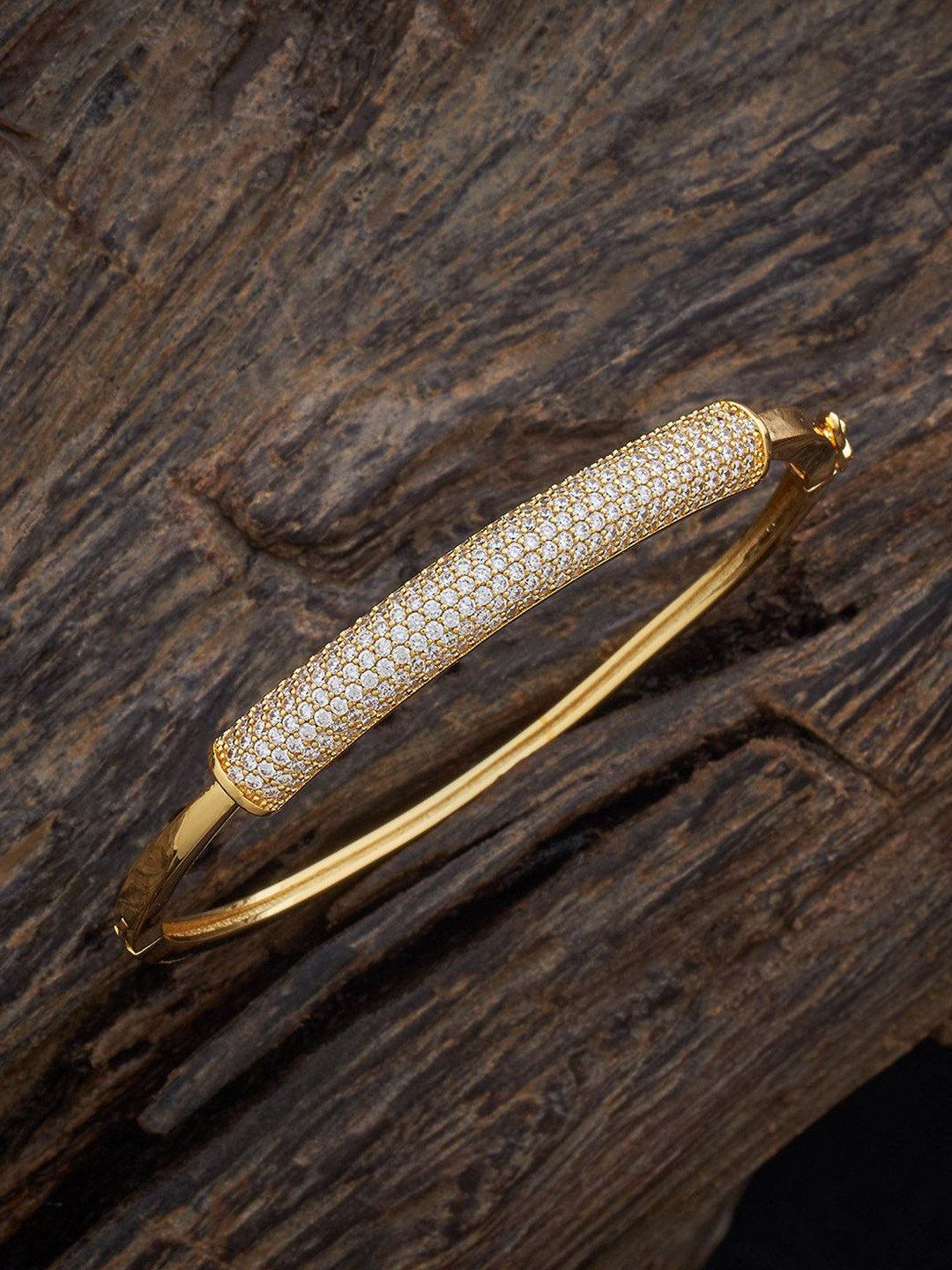 

Kushal's Fashion Jewellery Gold-Plated Cubic Zirconia Studded Kada Bracelet