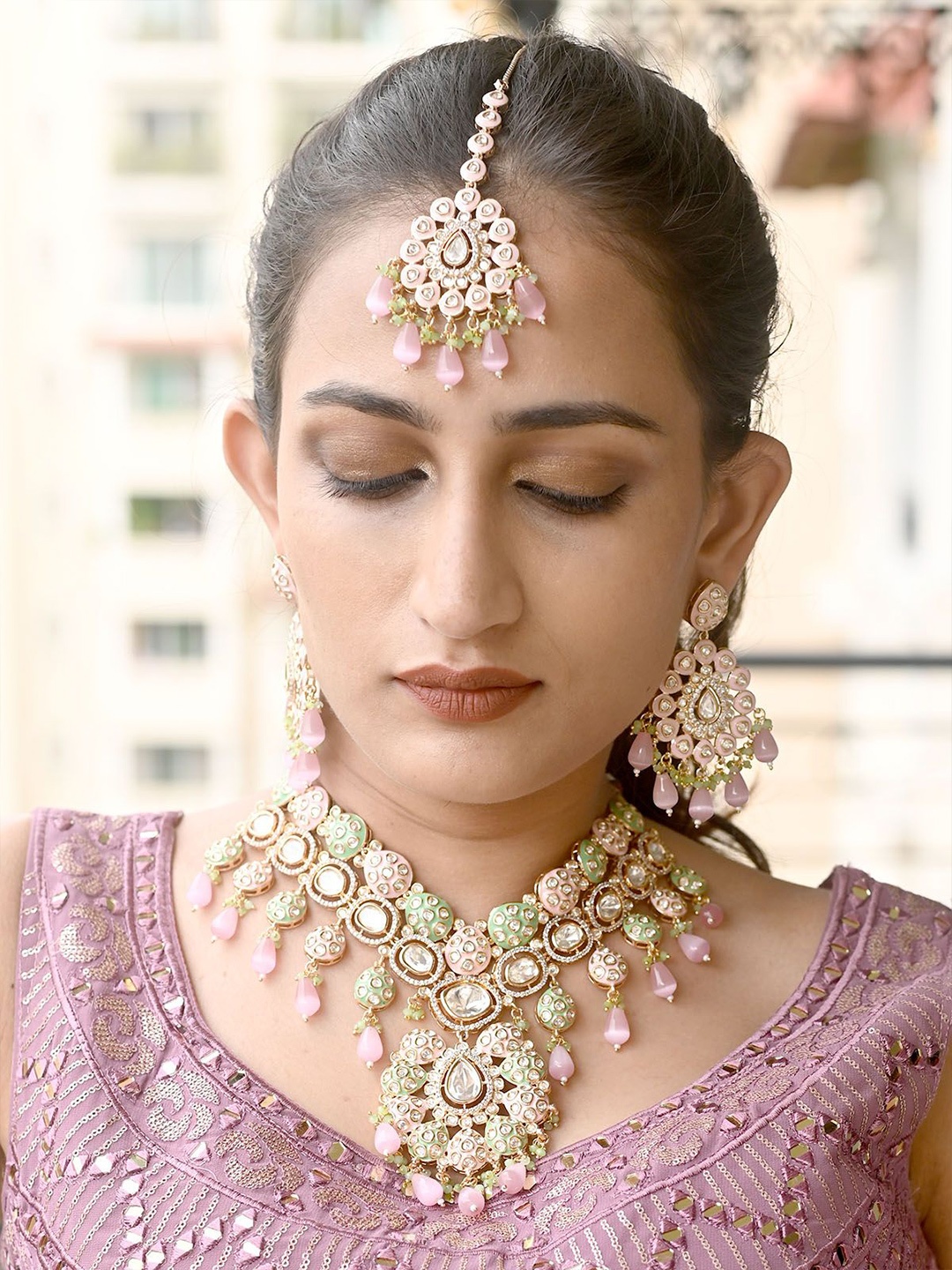 

ODETTE Gold-Plated Stainless Steel Stones-Studded & Beaded Jewellery Set