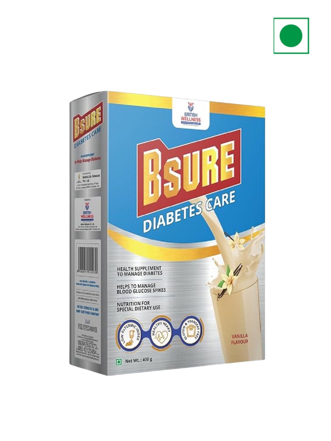 

British Life Sciences Bsure Diabetes Care Powder - 400 g - Vanilla Flavor, White