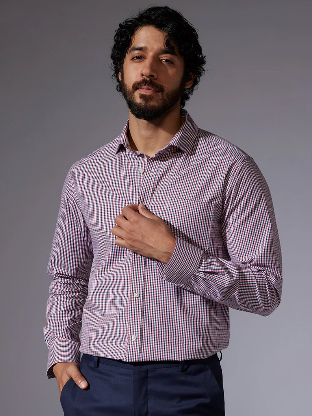 

Bombay Shirt Company Men Tailored Fit Micro Checks Casual Shirt, White