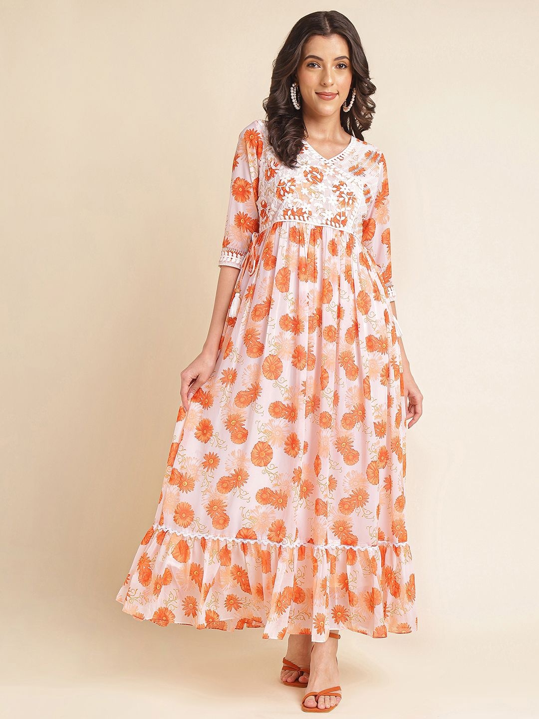 

DressBerry Women Embellished Embroidered Georgette Fit & Flare Maxi Dress, Peach